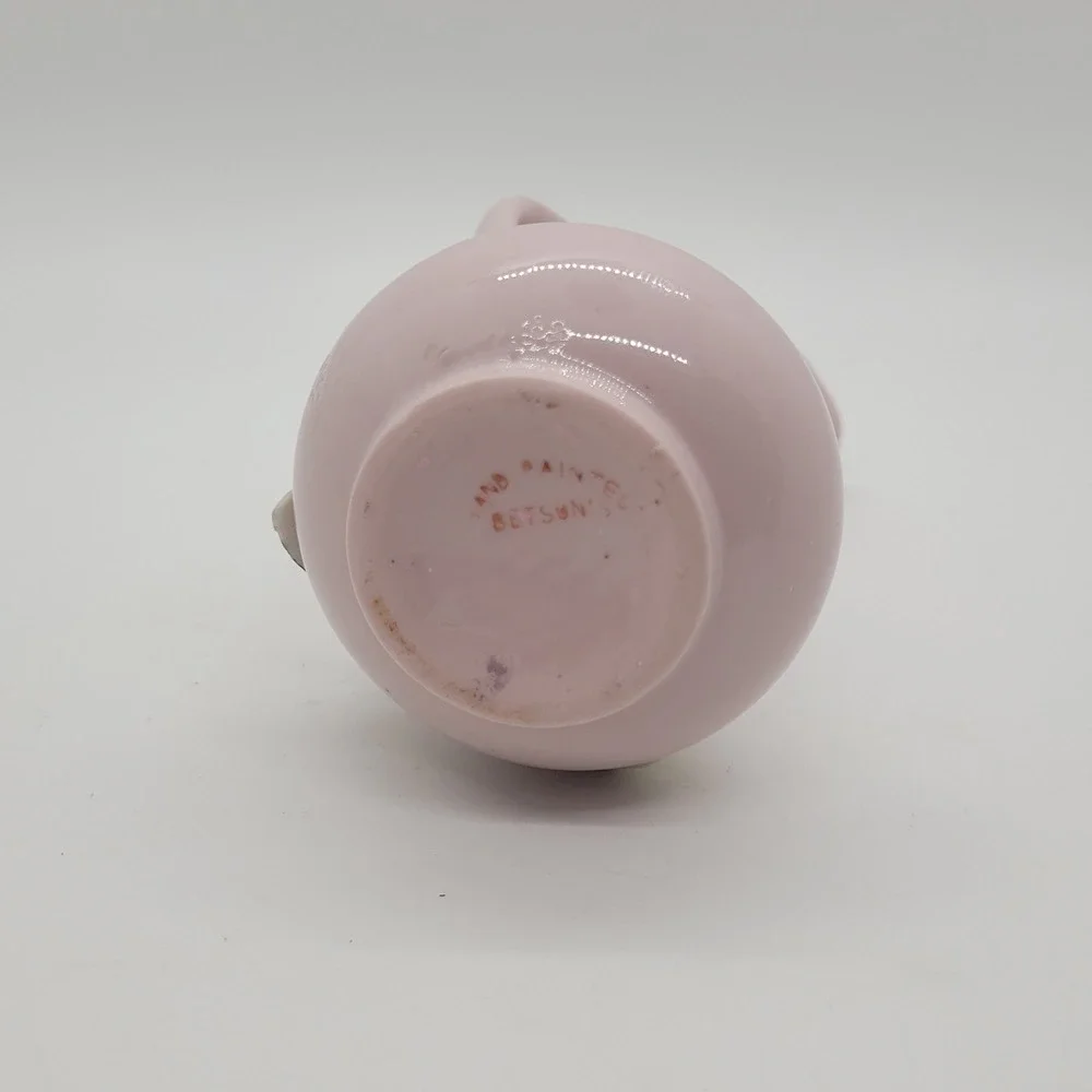 Vintage Betson Hand Painted Pink Ceramic Rose Bud Vase Pitcher Gold Trim‎ 4.5